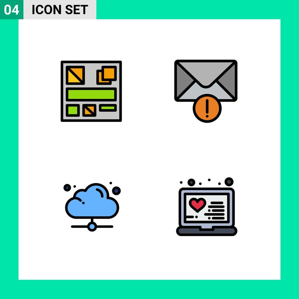 stock vektor ikon packa av 4 linje tecken och symboler för design uppkopplad varna moln medicinsk redigerbar vektor design element
