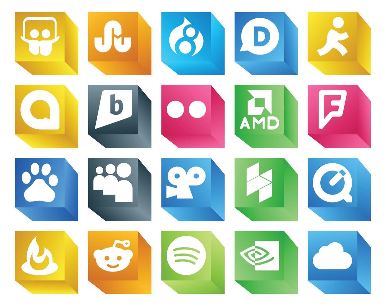 20 Social-Media-Icon-Packs, einschließlich Spotify Feedburner und Quicktime Viddler vektor