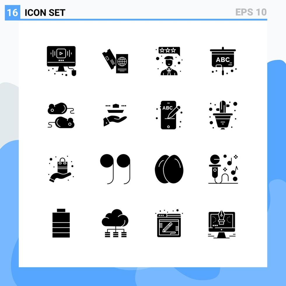 16 solides Glyphenkonzept für mobile Websites und Apps zum Testen von Bildungsreisebildschirmen zur Überprüfung editierbarer Vektordesignelemente vektor