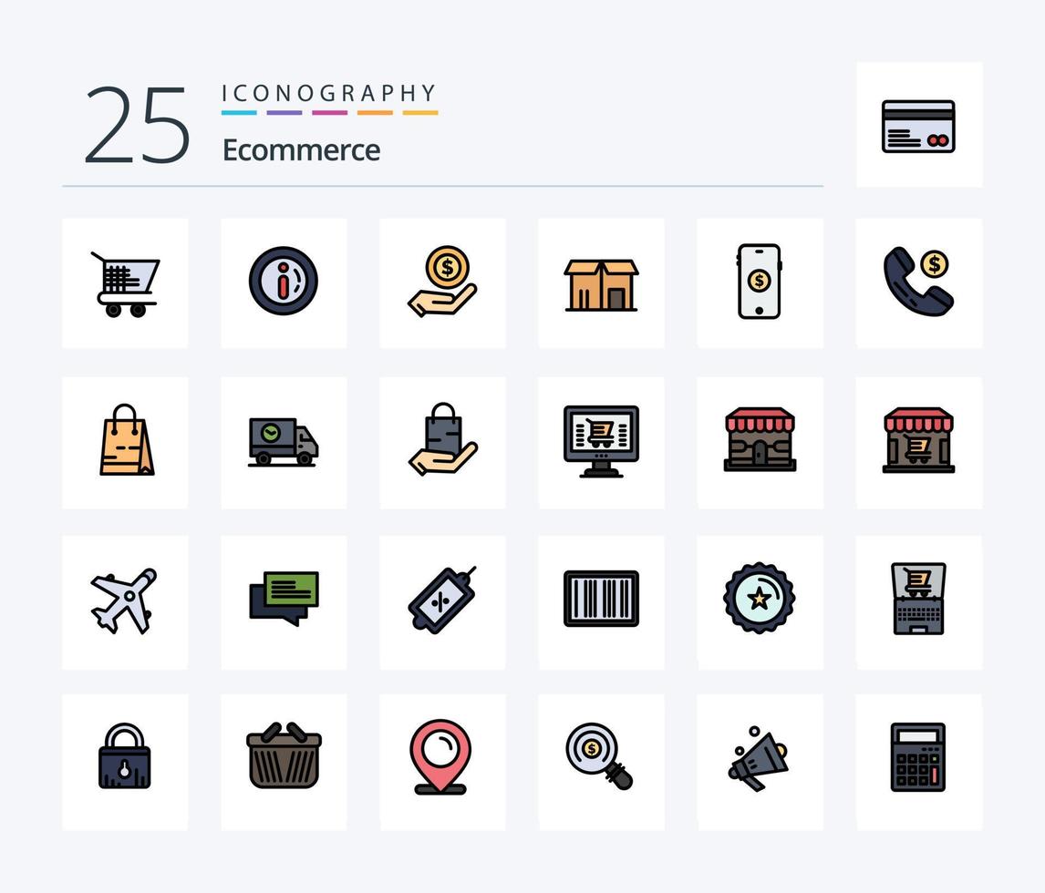 E-Commerce 25 Zeilen gefülltes Icon Pack inklusive Shopping. E-Commerce. Einkaufen. Einkaufen. Markt vektor