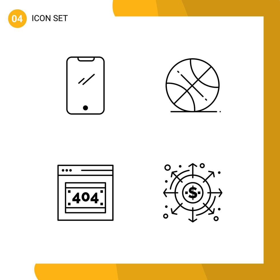 4 universelle Linienzeichen Symbole für Telefonfehler Android Ball http Fehler editierbare Vektordesign-Elemente vektor