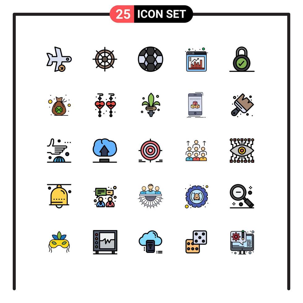 universell ikon symboler grupp av 25 modern fylld linje platt färger av låsa browser hjul bar sport redigerbar vektor design element
