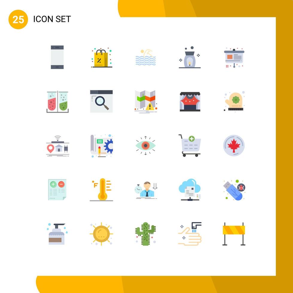 Stock Vector Icon Pack mit 25 Linienzeichen und Symbolen für Art Fire Shopping Aroma Schwimmen editierbare Vektordesign-Elemente