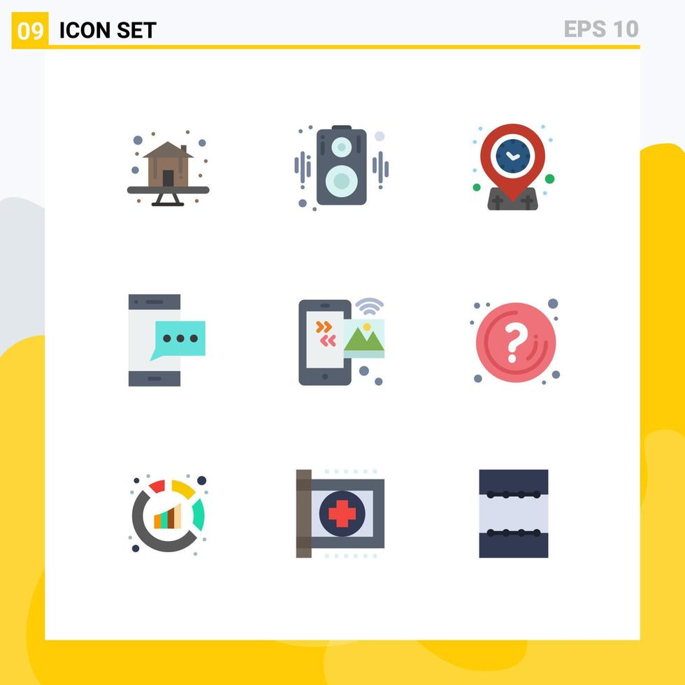 flacher farbsatz der mobilen schnittstelle mit 9 piktogrammen von internet-smartphone-standorttelefonnachricht editierbare vektordesignelemente vektor