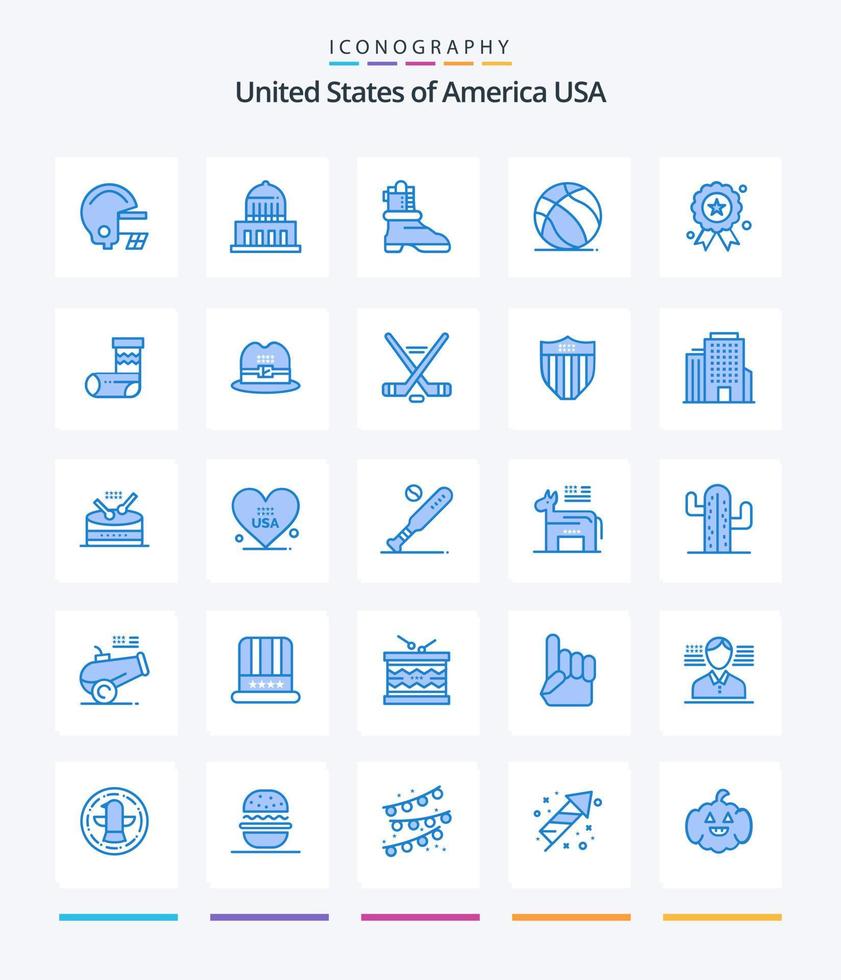 Creative USA 25 Blue Icon Pack wie Medaille. Unabhängigkeit. Stiefel. Urlaub. amerikanisch vektor