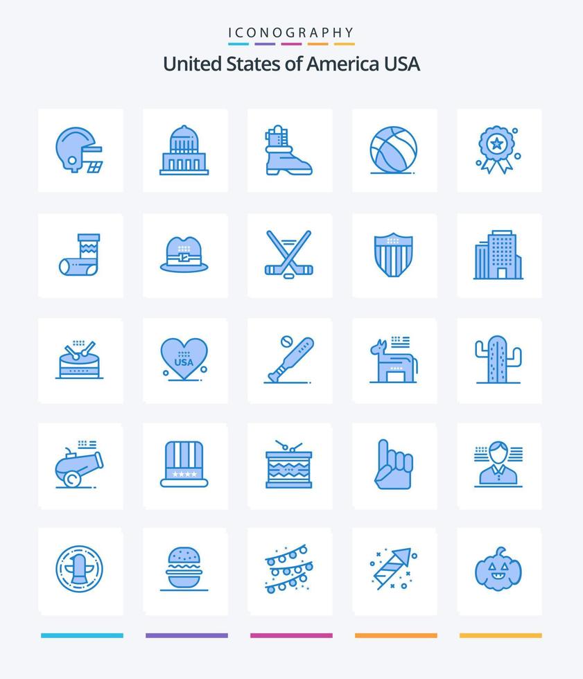 kreativ USA 25 blå ikon packa sådan som medalj. oberoende. känga. Semester. amerikan vektor