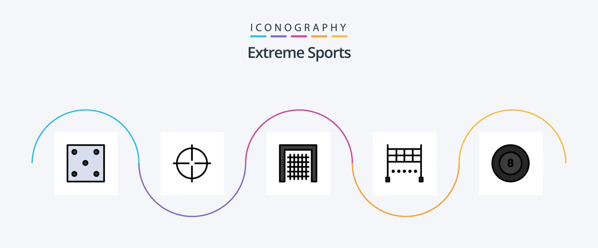 sport linje fylld platt 5 ikon packa Inklusive sport. boll. Port. sport. Avsluta vektor
