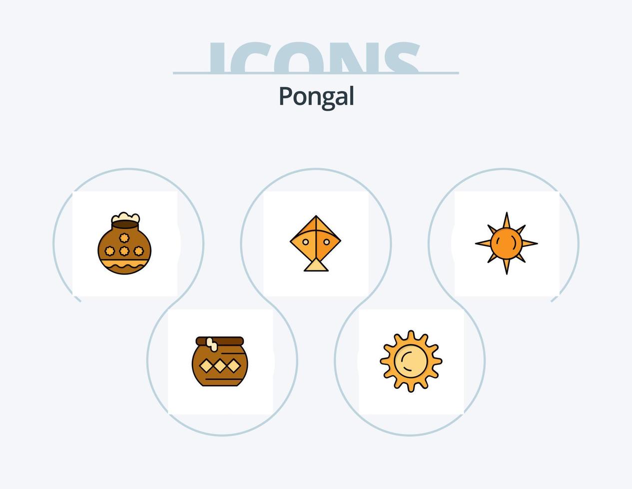 pongal linje fylld ikon packa 5 ikon design. dekoration. fira. sand. flygande. drake vektor