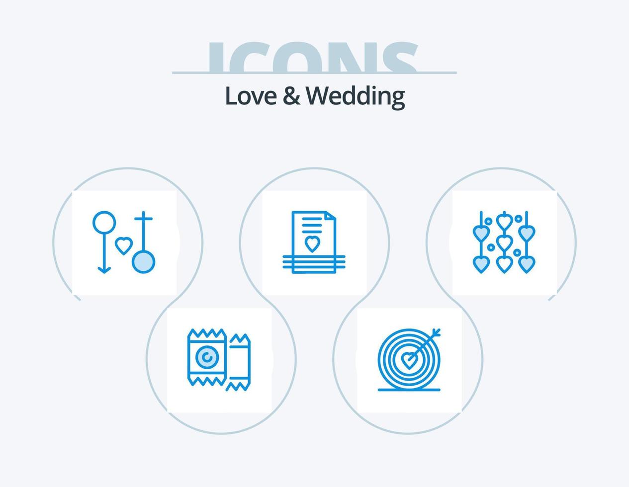 Liebe und Hochzeit blau Icon Pack 5 Icon Design. Brief. Herz. Hochzeit. Hingabe. männlich vektor