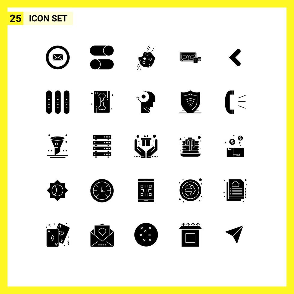 25 universelle solide Glyphenzeichen Symbole für Business Finance Asteroid Coins Comet editierbare Vektordesign-Elemente vektor