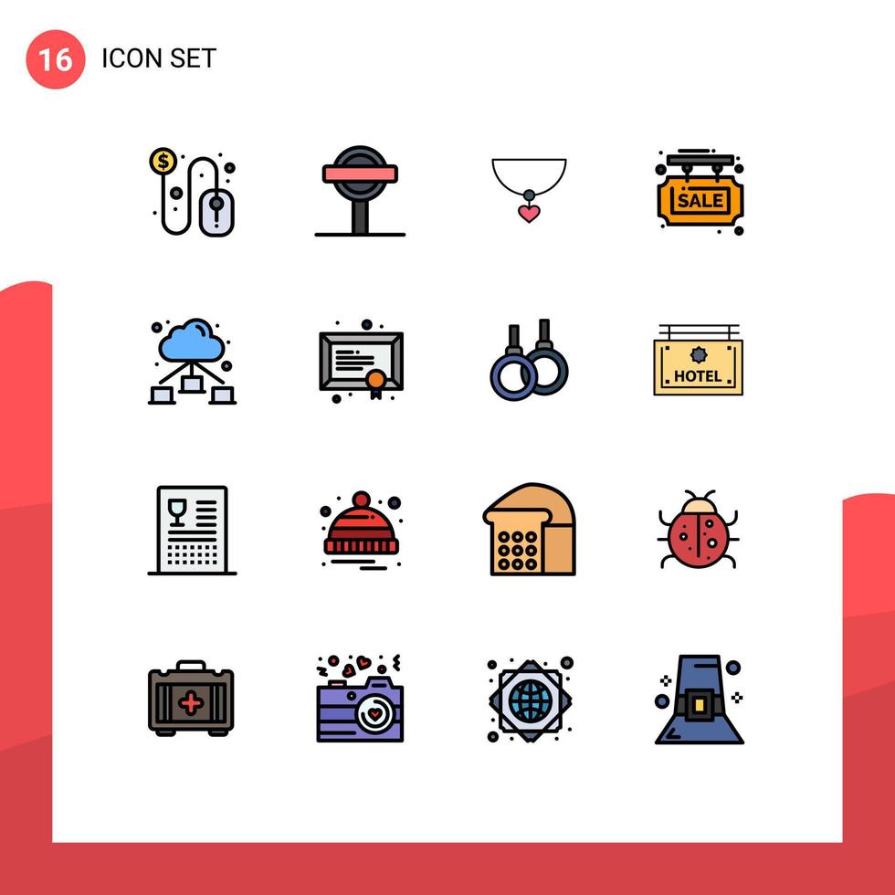 16 tematiska vektor platt Färg fylld rader och redigerbar symboler av nätverk affär halsband försäljning styrelse info styrelse redigerbar kreativ vektor design element