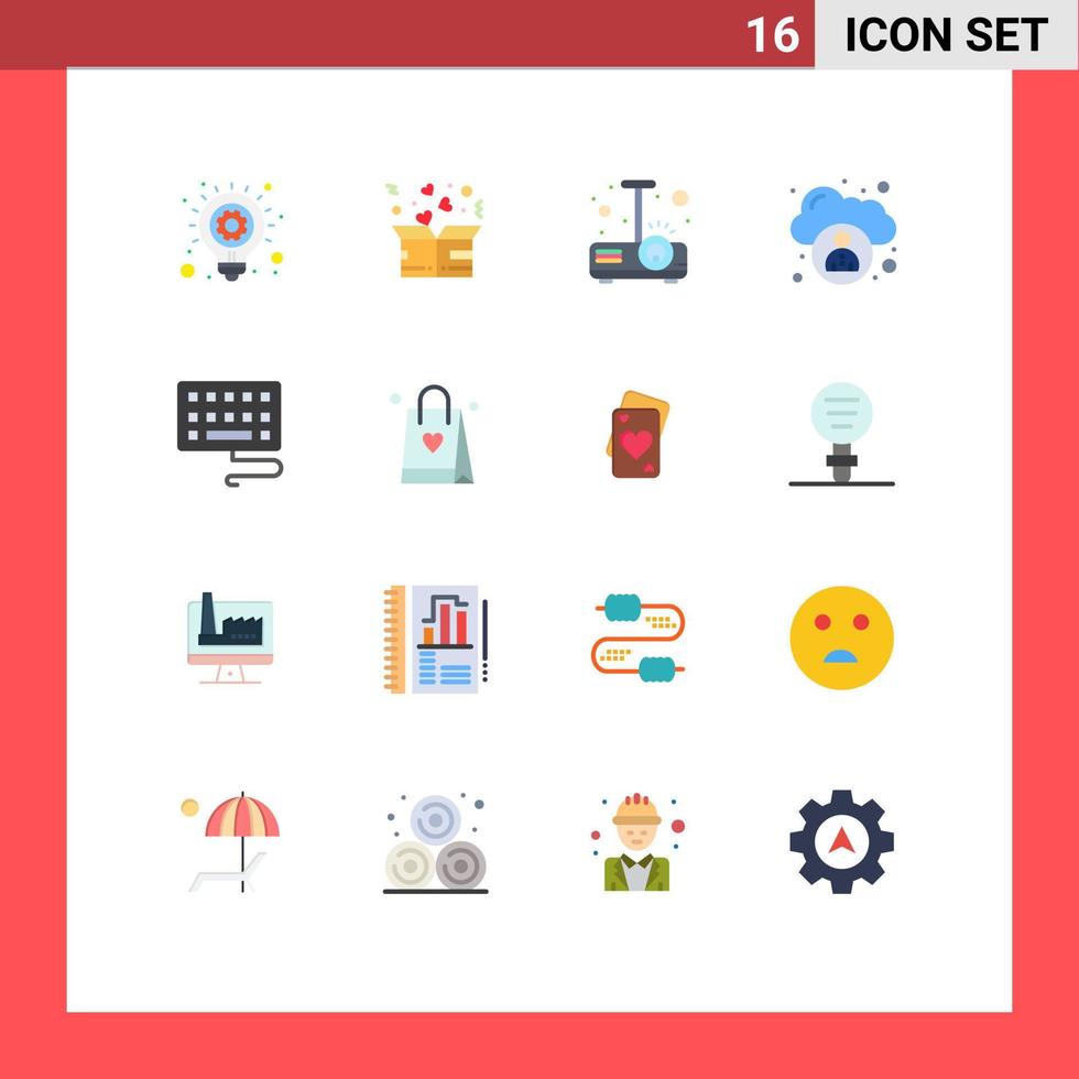 uppsättning av 16 vektor platt färger på rutnät för typ användare kärlek moln ljus redigerbar packa av kreativ vektor design element