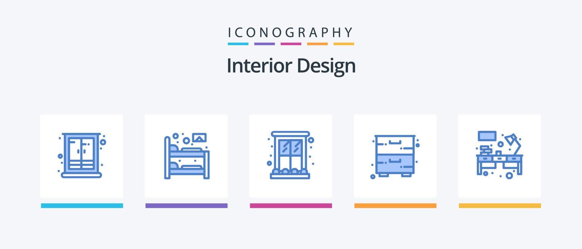 interiör design blå 5 ikon packa Inklusive möbel. skåp. sova. skåp. Hem. kreativ ikoner design vektor