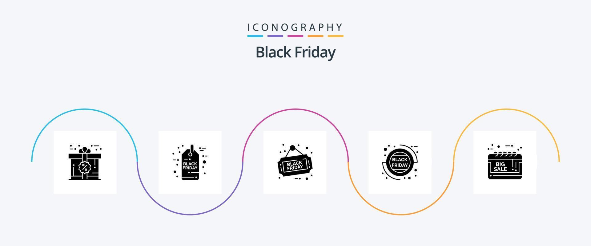 Black Friday Glyph 5 Icon Pack mit großem Angebot. Verkauf. Zeichen. Prozentsatz. Verkaufsrabatt vektor