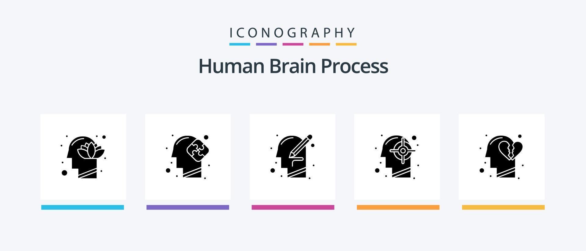 mänsklig hjärna bearbeta glyf 5 ikon packa Inklusive sinne. huvud. pussel. mål. tänkande. kreativ ikoner design vektor