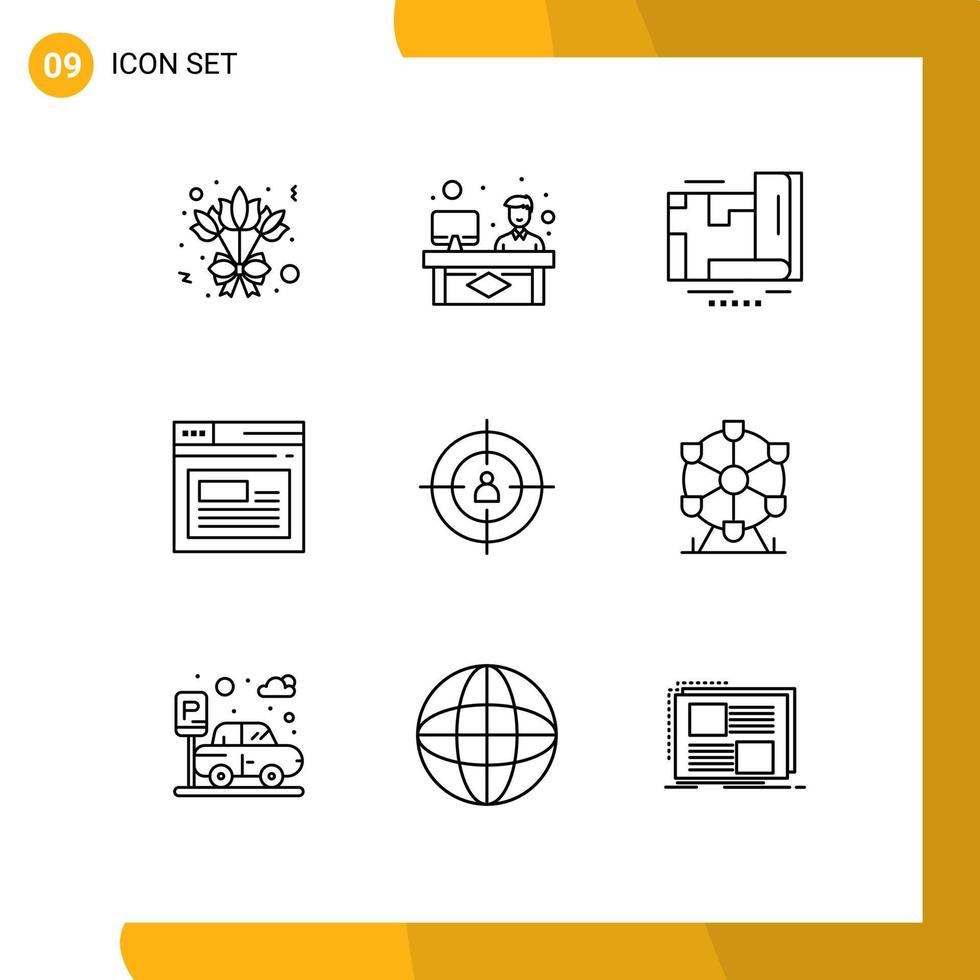 översikt packa av 9 universell symboler av marknadsföring publik plats hemsida sida redigerbar vektor design element