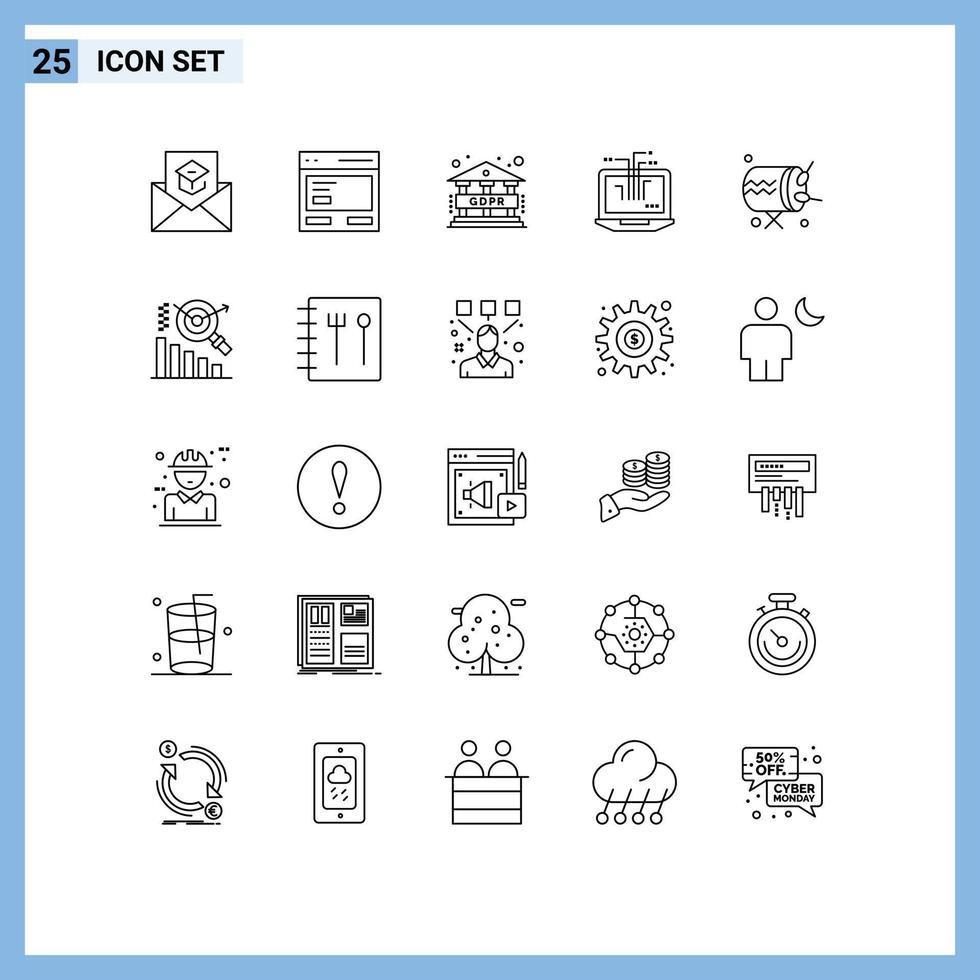 25 linje begrepp för webbplatser mobil och appar trumma bärbar dator gränssnitt nätverk reglering redigerbar vektor design element