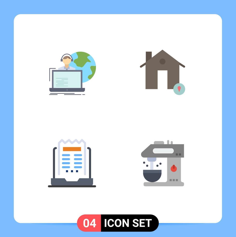 flaches Icon-Paket mit 4 universellen Symbolen für die Auslagerung von bearbeitbaren Vektordesign-Elementen für den menschlichen Immobilien-Laptop vektor