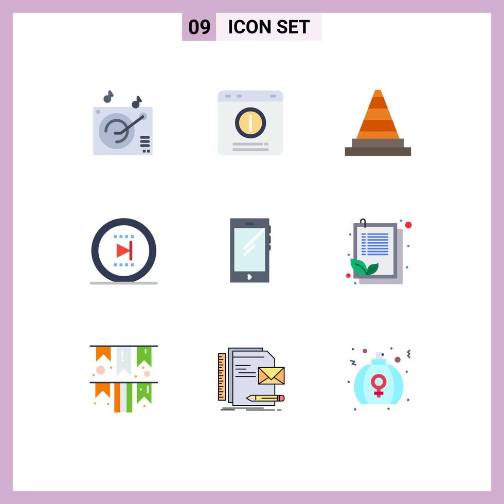 Stock Vector Icon Pack mit 9 Zeilen Zeichen und Symbolen für Smartphone weiter Kegel Online-Film editierbare Vektordesign-Elemente
