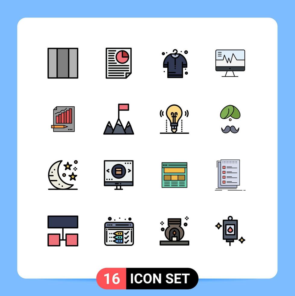 16 universell platt Färg fylld linje tecken symboler av Diagram analys handla analys hjärtslag redigerbar kreativ vektor design element