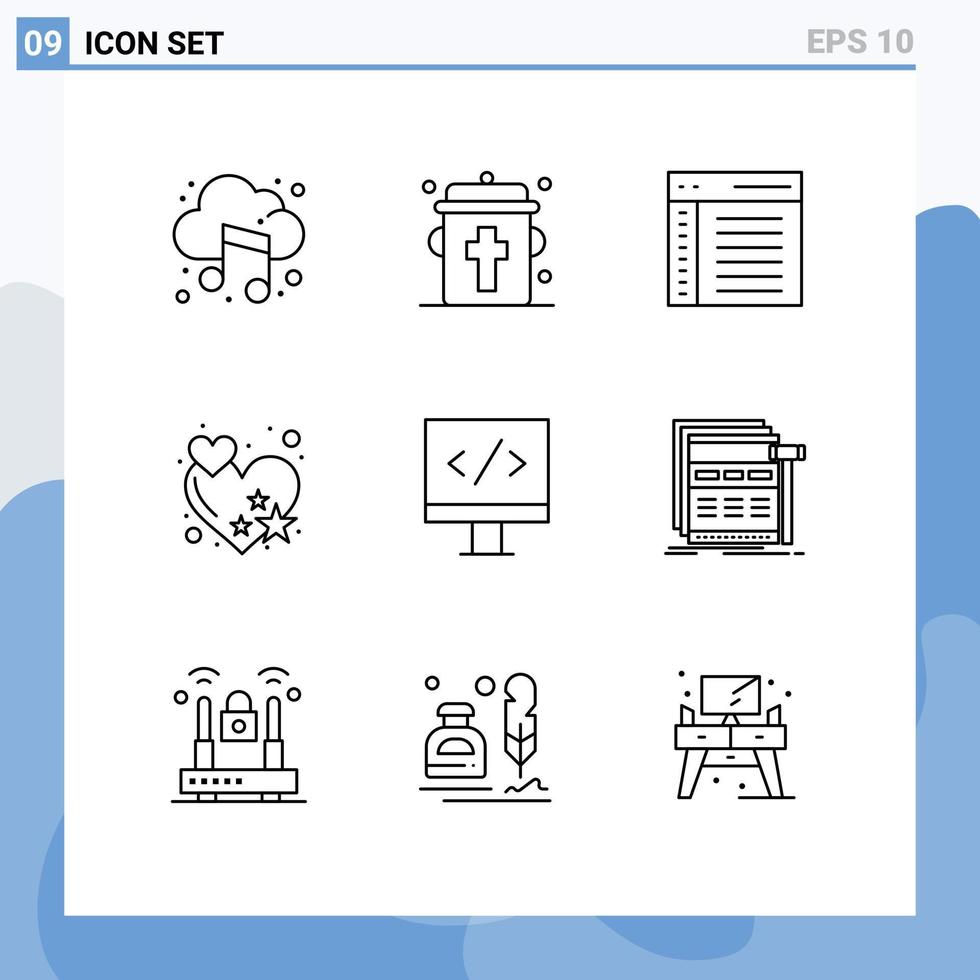 uppsättning av 9 modern ui ikoner symboler tecken för övervaka hjärta app Betygsätta användare redigerbar vektor design element