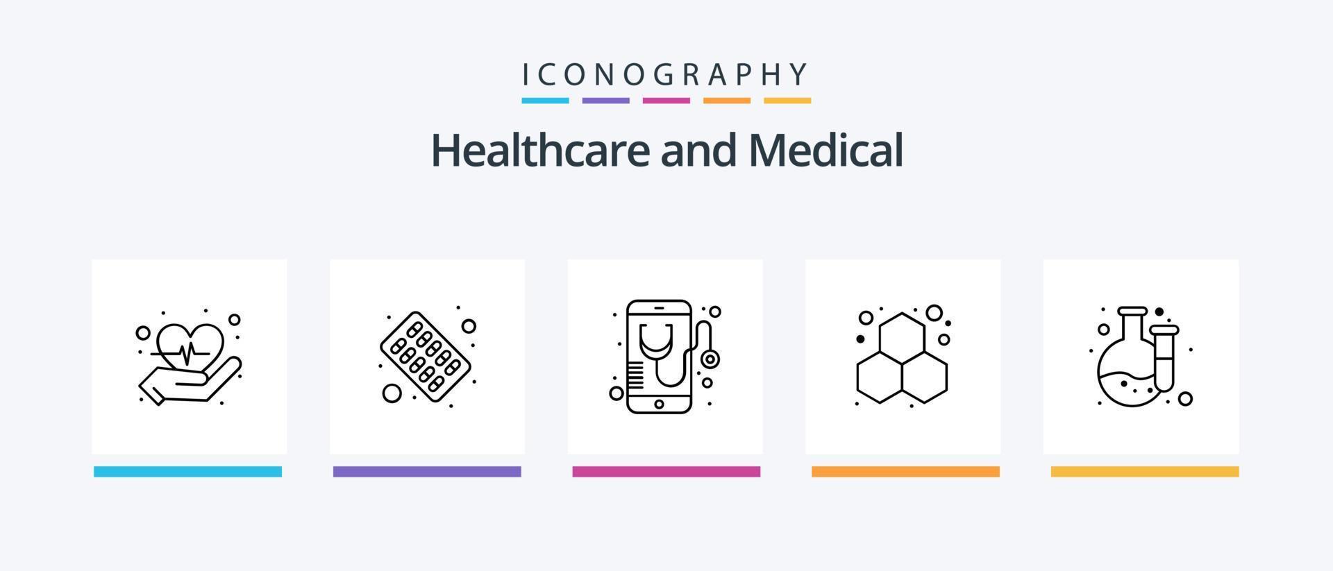 medicinsk linje 5 ikon packa Inklusive uppkopplad. laboratorium. uppkopplad. labb. öppen kapsel. kreativ ikoner design vektor