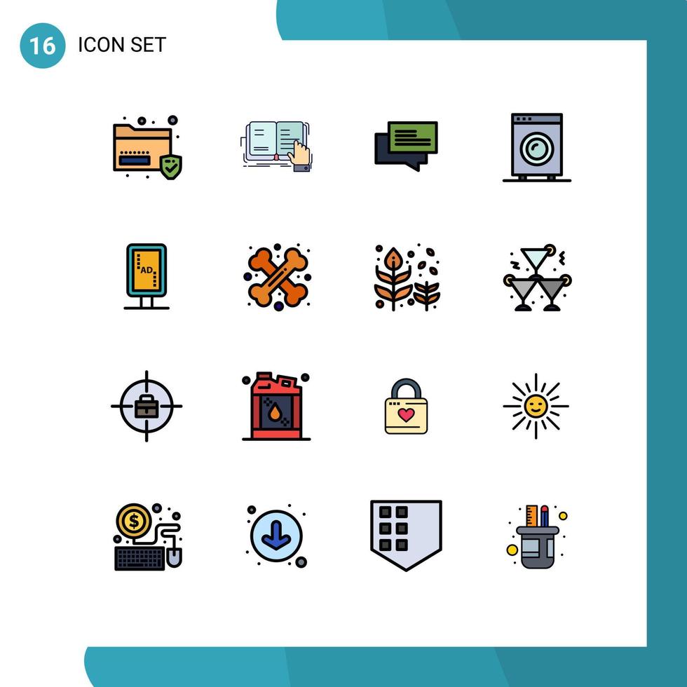 Gruppe von 16 flachen, farbgefüllten Linien Zeichen und Symbole für Hardware, elektronisches Lesen, elektrisches Einkaufen, editierbare kreative Vektordesign-Elemente vektor