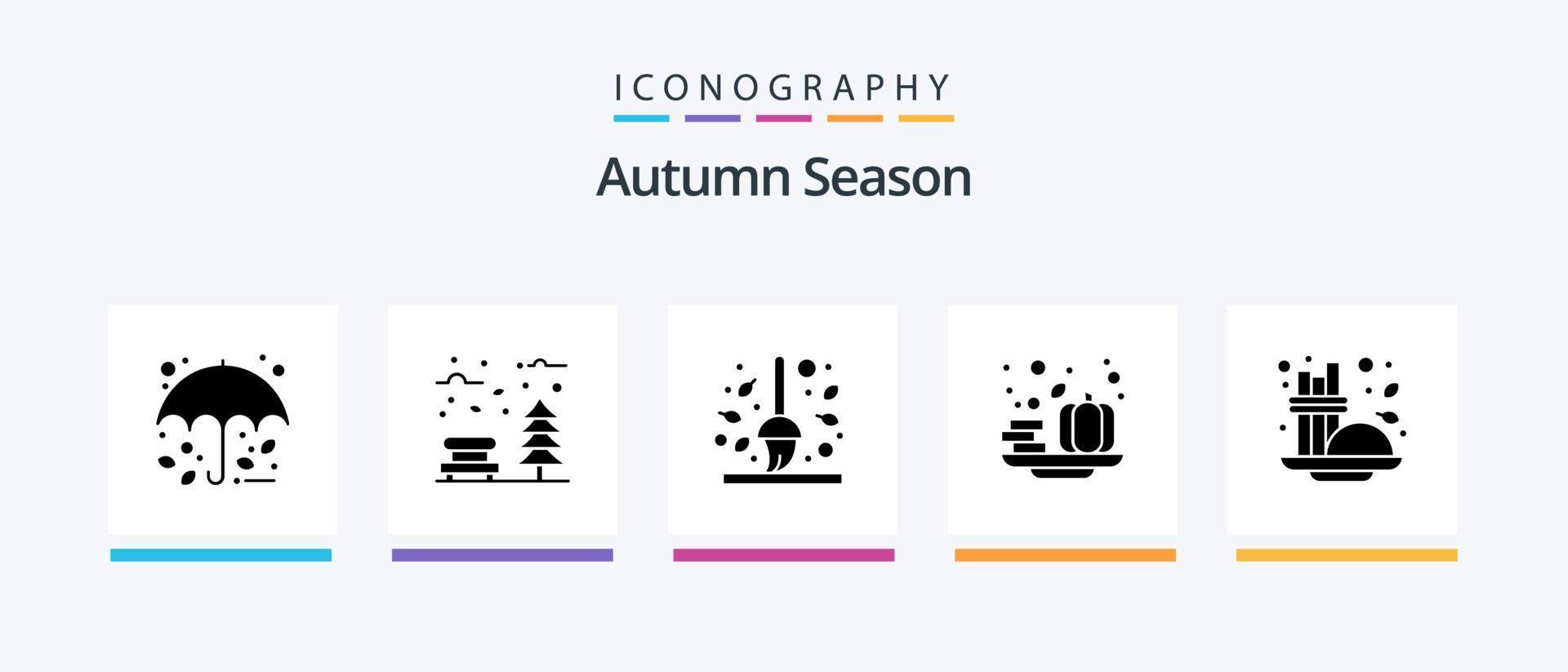 höst glyf 5 ikon packa Inklusive grönsak. halloween. väder. höst. blad. kreativ ikoner design vektor