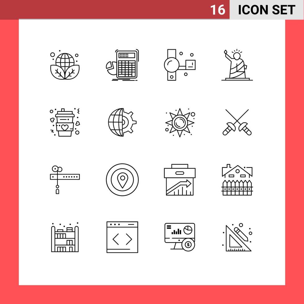 16 thematische Vektorumrisse und bearbeitbare Symbole von Wahrzeichen der Freiheitsstatue, die bearbeitbare Vektordesignelemente aufzeichnen vektor