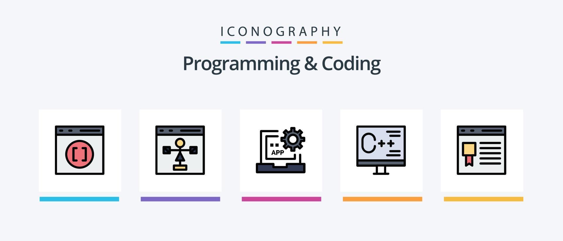 programmering och kodning linje fylld 5 ikon packa Inklusive utveckla. app. utveckling. hemsida. utveckling. kreativ ikoner design vektor