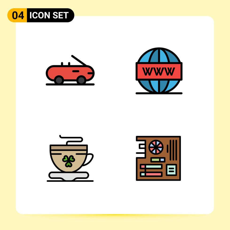 Gruppe von 4 modernen Filledline-Flachfarben für Cabriolet-Cup-Medien-Webboard-editierbare Vektordesign-Elemente vektor