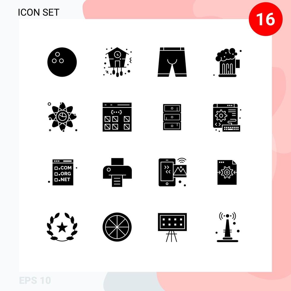 universell ikon symboler grupp av 16 modern fast glyfer av Graf atom kläda fest öl redigerbar vektor design element