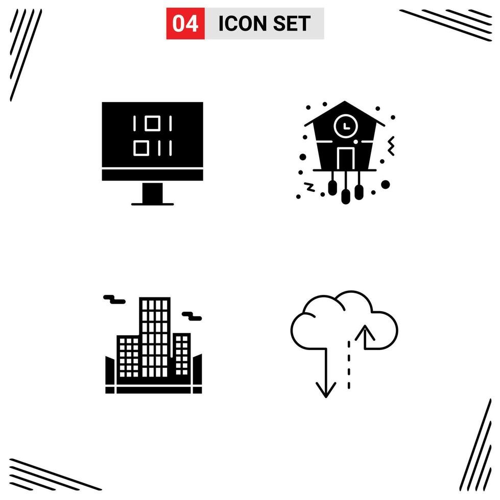 4 kreativ ikoner modern tecken och symboler av dator företag jul tidmätare moln redigerbar vektor design element