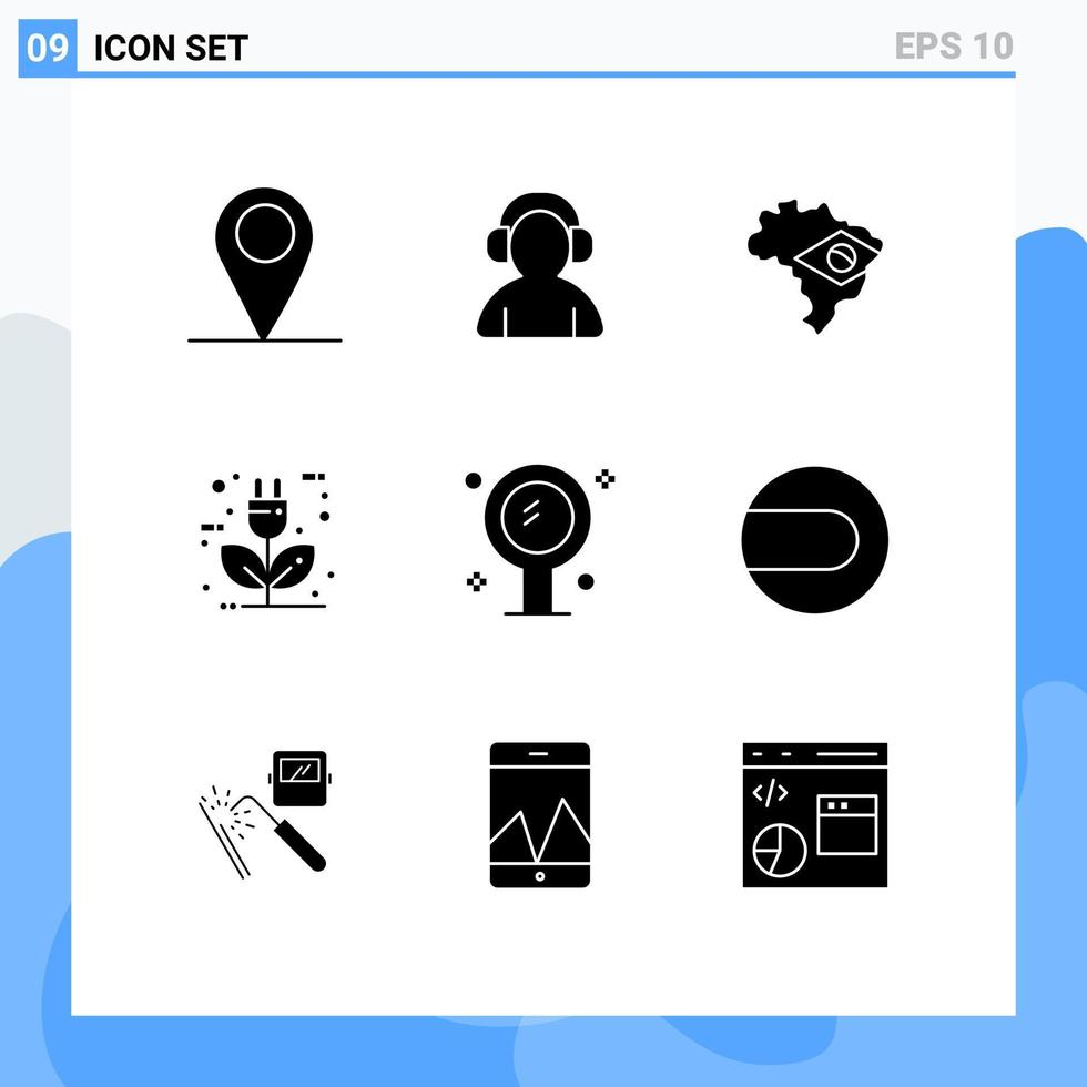 moderner Satz von 9 soliden Glyphen-Piktogrammen von Innenbadezimmer-Flaggen-Energie-öko-editierbaren Vektordesign-Elementen vektor
