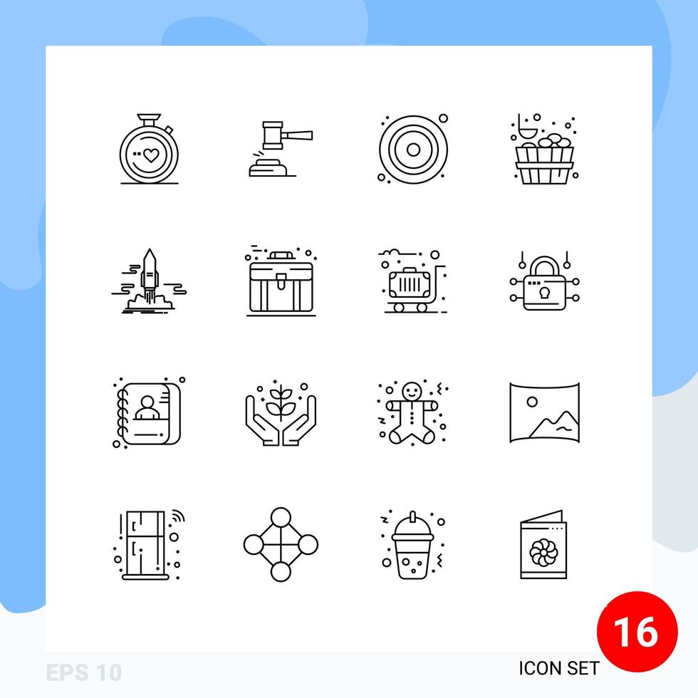 Stock Vector Icon Pack mit 16 Linienzeichen und Symbolen für Sauna-Video-Hammer-DVD-CD-editierbare Vektordesign-Elemente