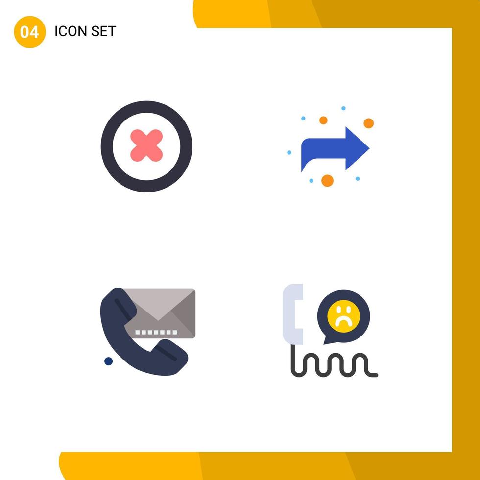 grupp av 4 platt ikoner tecken och symboler för media kommunikation pil ring upp Kontakt redigerbar vektor design element
