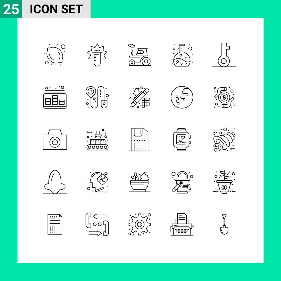 25 användare gränssnitt linje packa av modern tecken och symboler av säkerhet låsa traktor nyckel experimentera redigerbar vektor design element