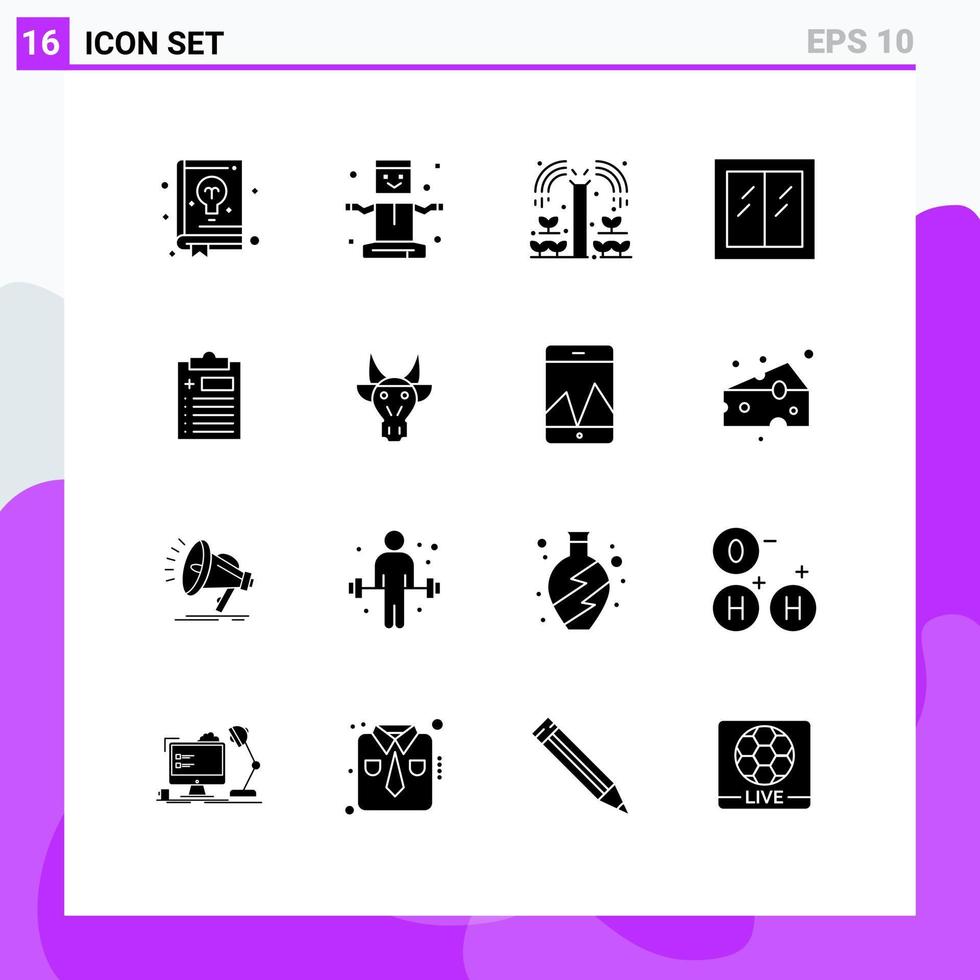 användare gränssnitt packa av 16 grundläggande fast glyfer av Urklipp fönster lantbruk interiör glas redigerbar vektor design element