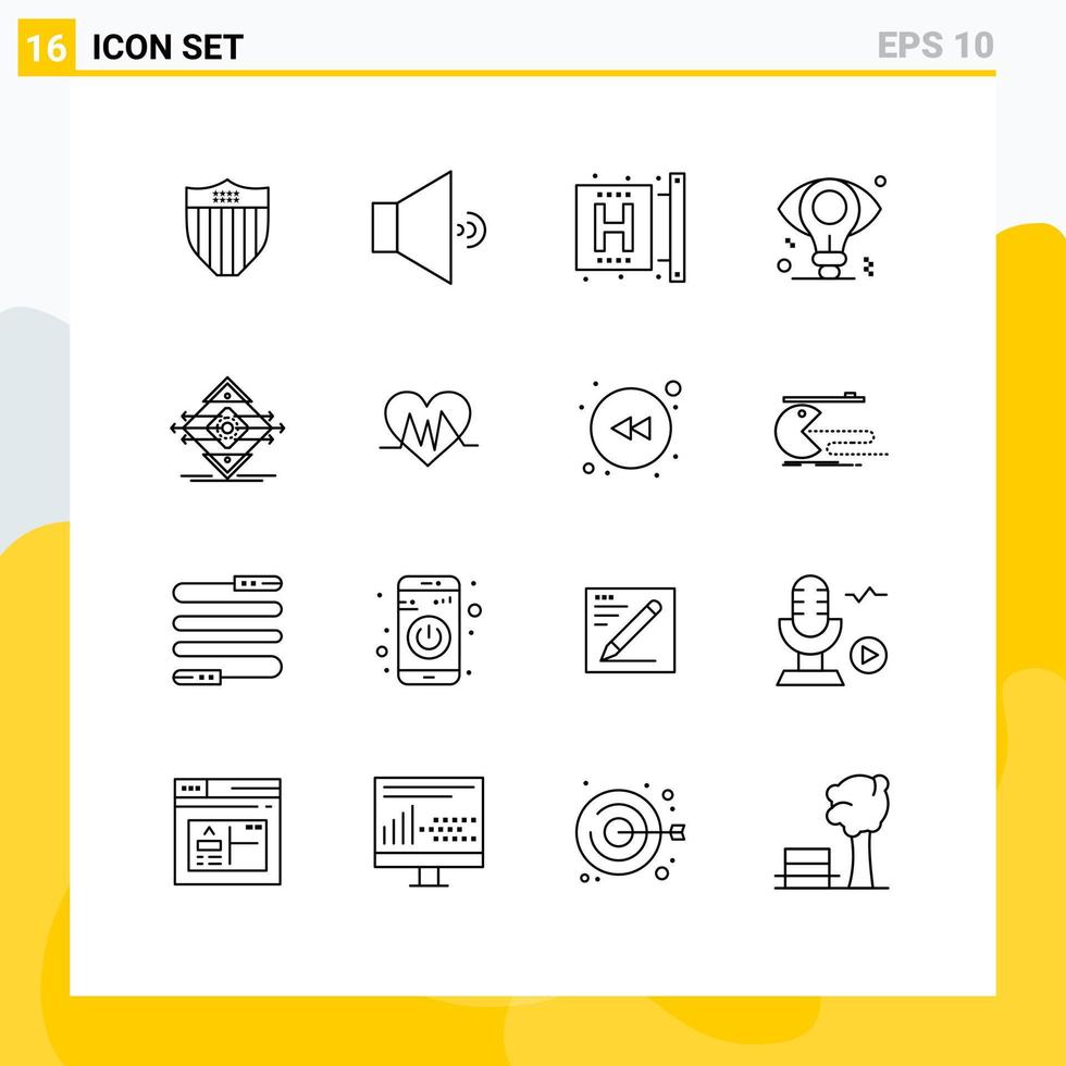 uppsättning av 16 modern ui ikoner symboler tecken för körfält aning sjukdom Glödlampa företag redigerbar vektor design element