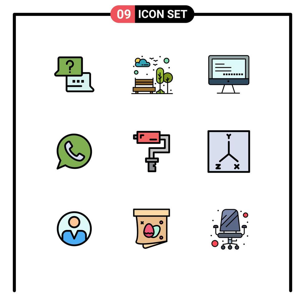 Universelle Symbolsymbole Gruppe von 9 modernen Fillline-Flachfarben von Pinsel-Watt-App-Computer-Telefon-App-editierbare Vektordesign-Elemente vektor