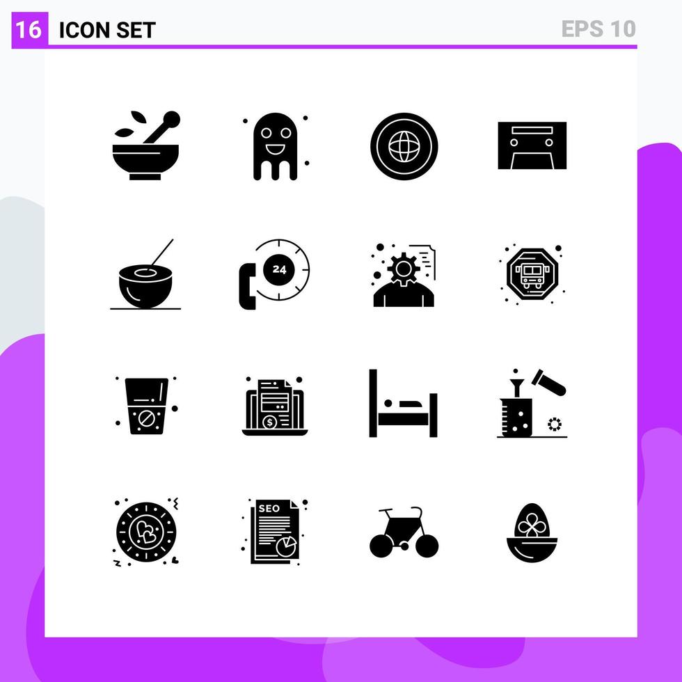 Aktienvektor-Icon-Pack mit 16 Zeilenzeichen und Symbolen für Schüssel-Tonband Halloween analoge internationale editierbare Vektordesign-Elemente vektor