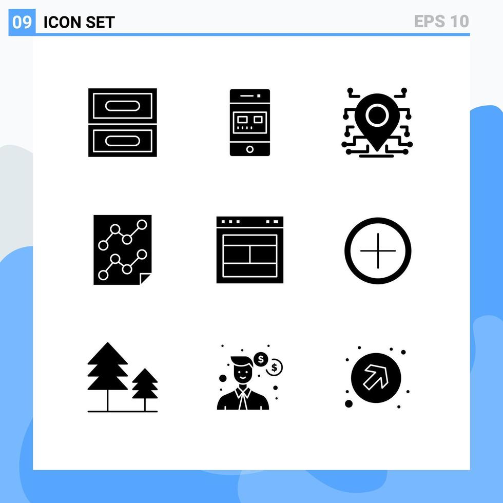 9 thematische Vektor-Solid-Glyphen und bearbeitbare Symbole von bearbeitbaren Vektordesign-Elementen für Designpapier-Standortseitenanalysen vektor