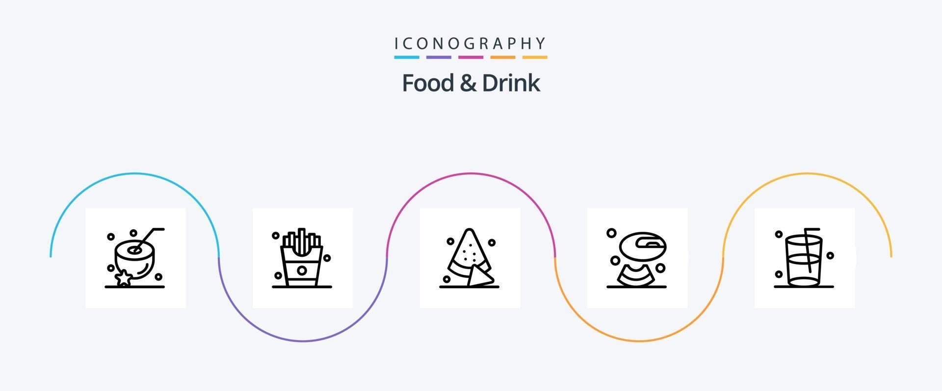 mat och dryck linje 5 ikon packa Inklusive . mat. franska pommes frites. melon. dryck vektor