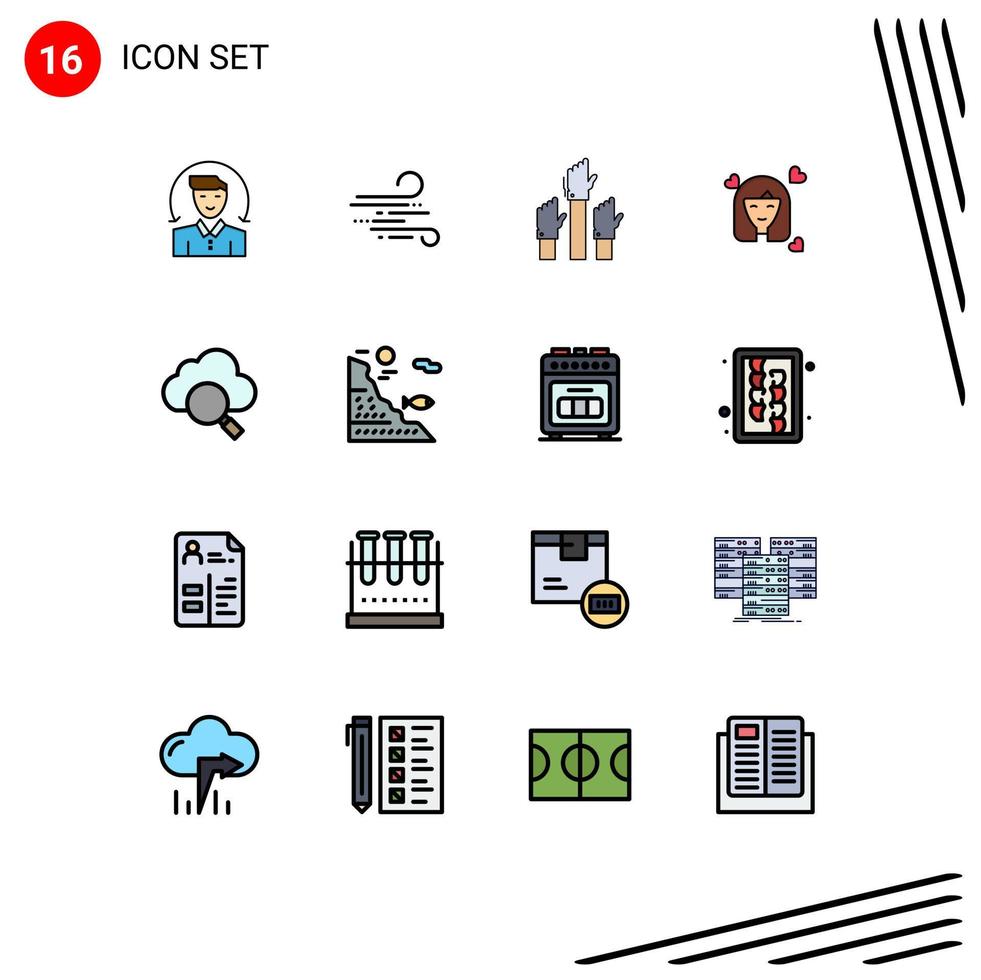 grupp av 16 platt Färg fylld rader tecken och symboler för kvinnor kvinna strävan person avsikt redigerbar kreativ vektor design element