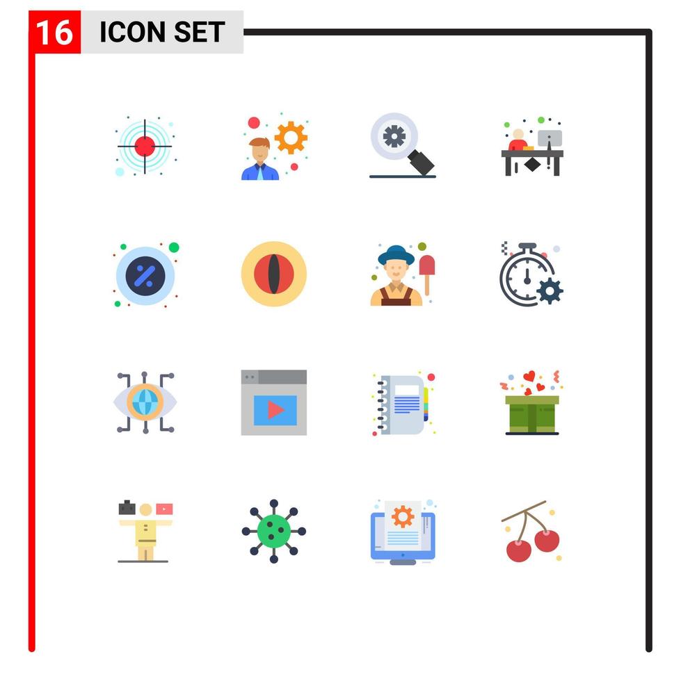16 universelle flache Farbschilder Symbole der Teilempfangssuche Fronttheke editierbares Paket kreativer Vektordesignelemente vektor