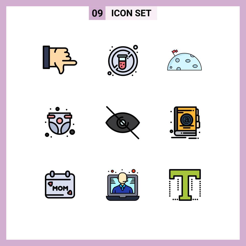 användare gränssnitt packa av 9 grundläggande fylld linje platt färger av öga barndom Plats barn bebis redigerbar vektor design element