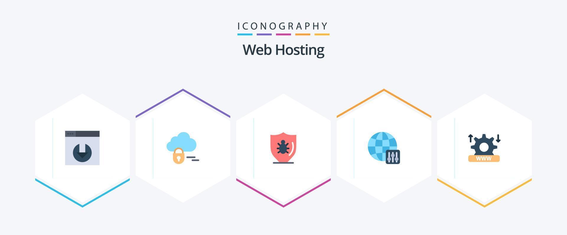 webb värd 25 platt ikon packa Inklusive miljö. säkerhet. skydda. internet. konfiguration vektor