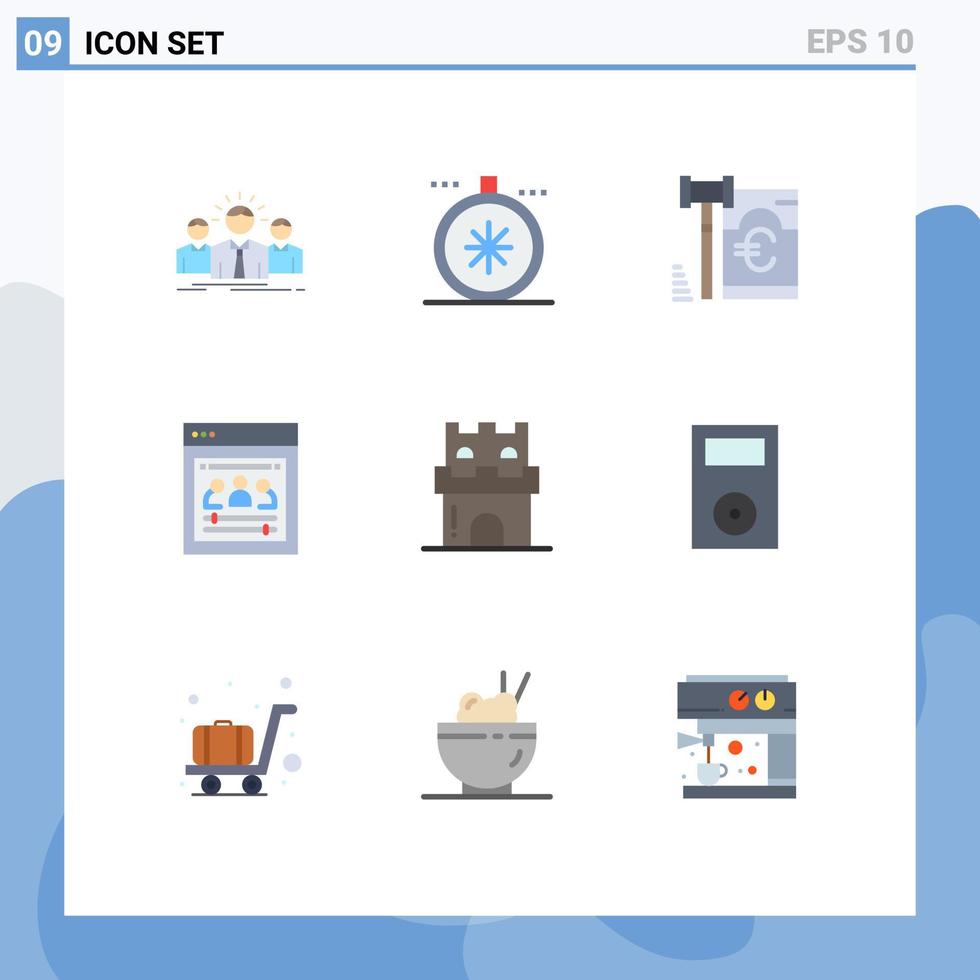 uppsättning av 9 modern ui ikoner symboler tecken för strand webb utvecklare öppen avlägsen team lag redigerbar vektor design element