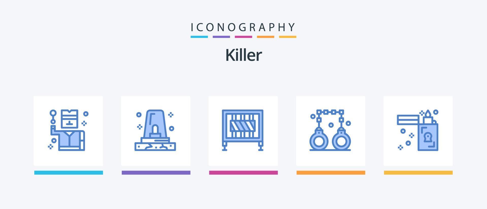 mördare blå 5 ikon packa Inklusive flamma. polis. barriär. straff. handklovar. kreativ ikoner design vektor