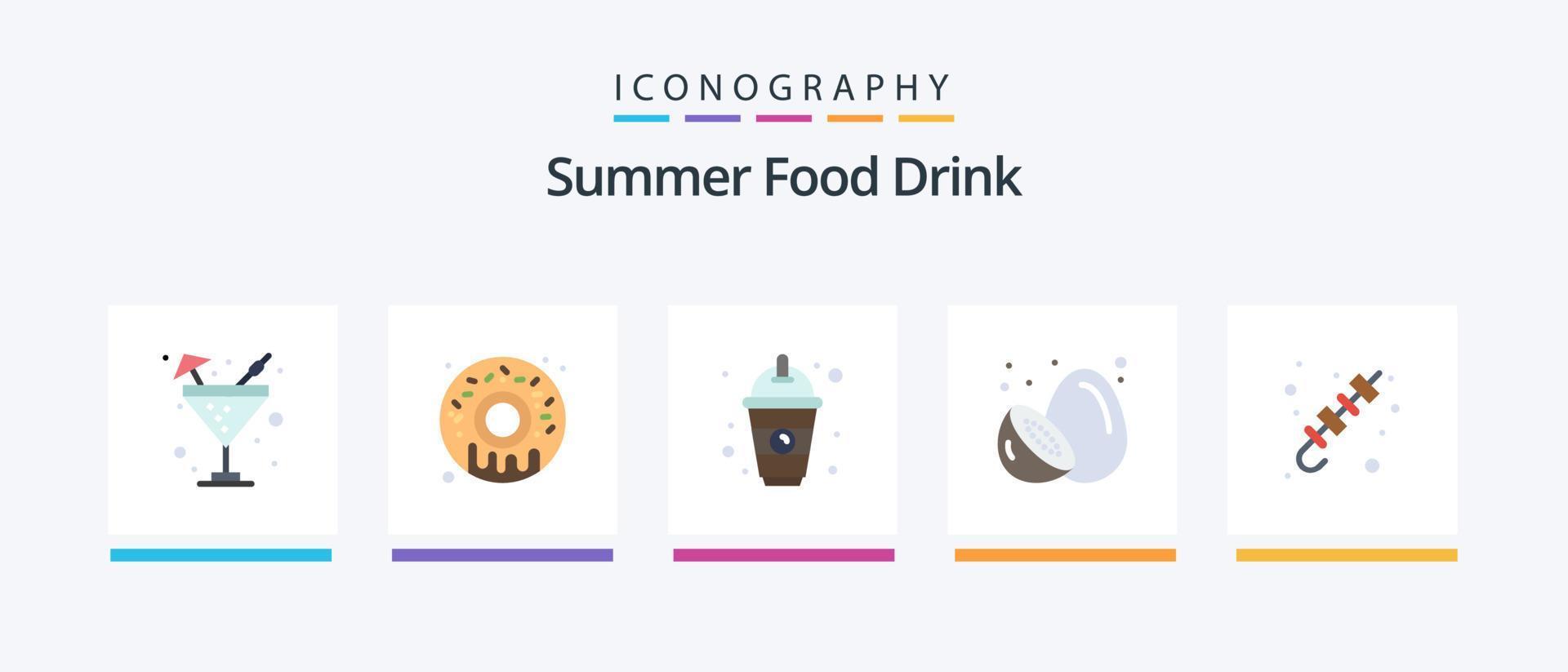 Summer Food Drink Flat 5 Icon Pack inklusive Grill. Sommerfrucht. trinken. Kiwi. Frucht. kreatives Symboldesign vektor